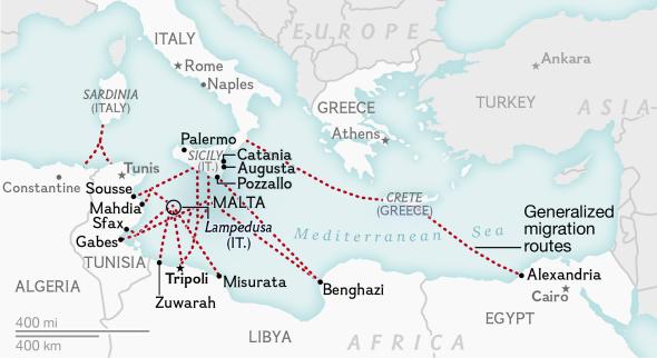 Patrols between Lampedusa and Crete